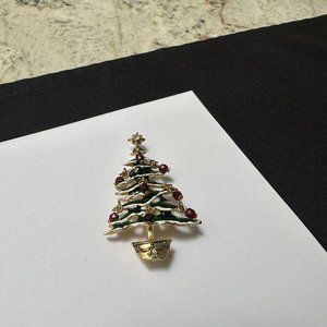Signed Avon NR Holiday Brooch Pin Enamel Christmas Tree Red Beads NWOT
